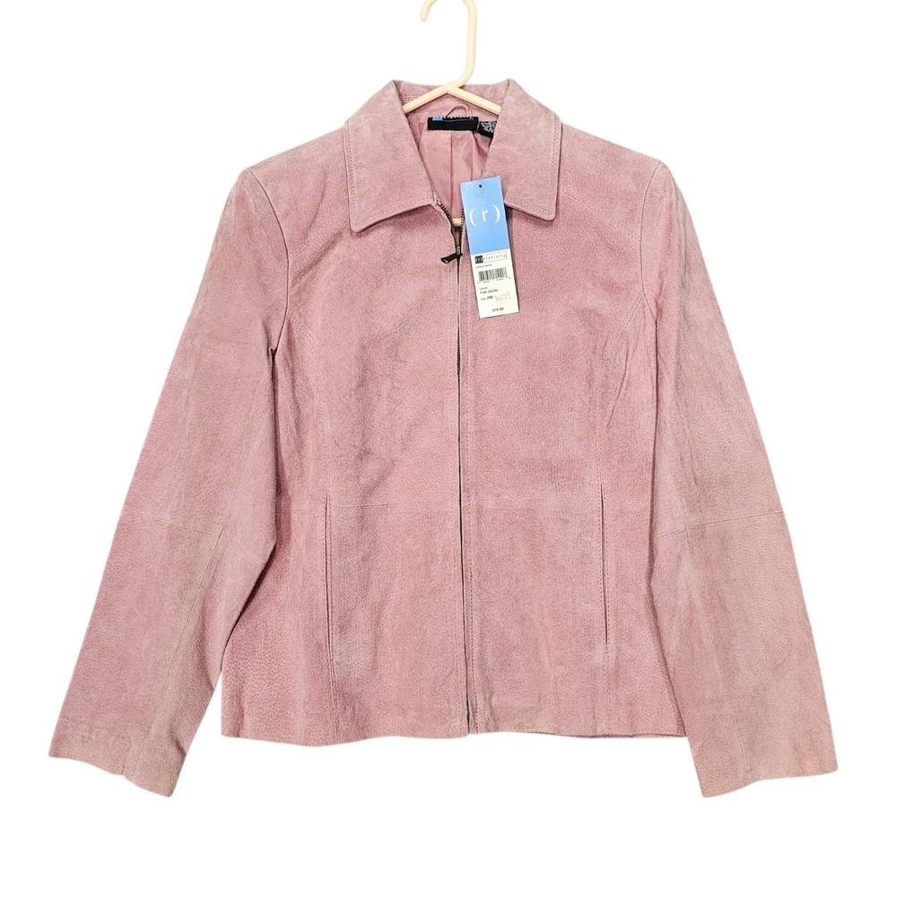 Relatively Pink Salmon Leather Suede Jacket Full Zip Womens Size Petite Medium